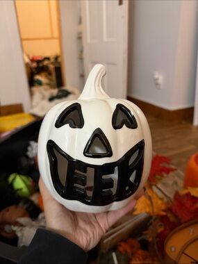 White Ceramic Jack-O'-Lantern Halloween Pumpkin